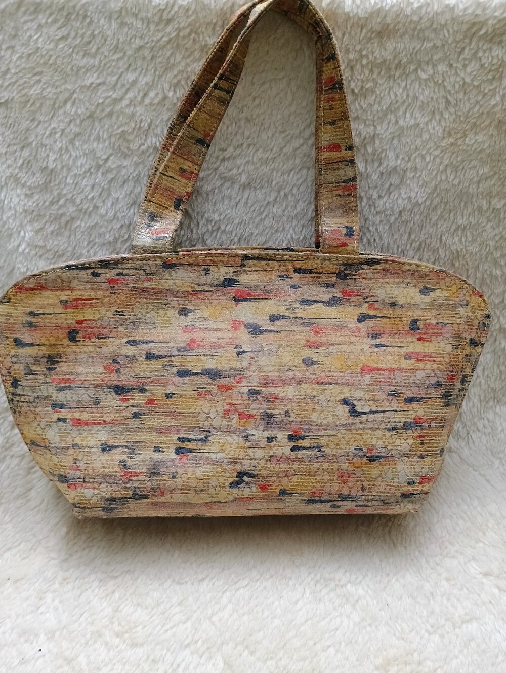 Vintage J. Renéé Abstract Multicolored Paint Stroke Cork-Textured Tote Bag